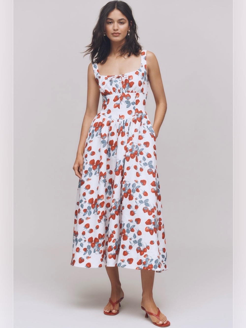 Reformation Balia Linen Sleeveless Basque-Waist Midi Dress - Picture 3 of 16